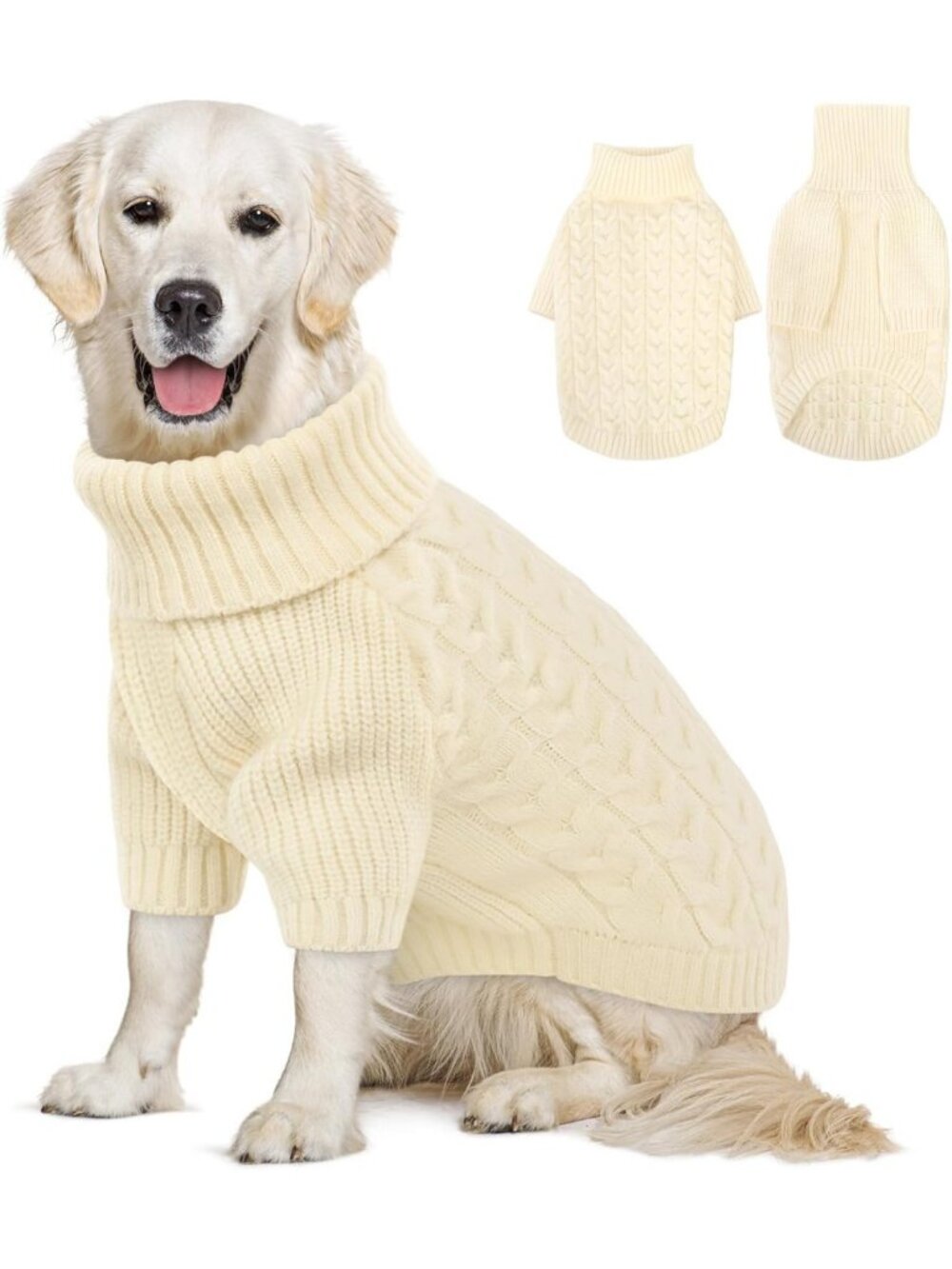 Cozy White Cable Knit Dog Sweater for Christmas - Warm & Soft Holiday Apparel